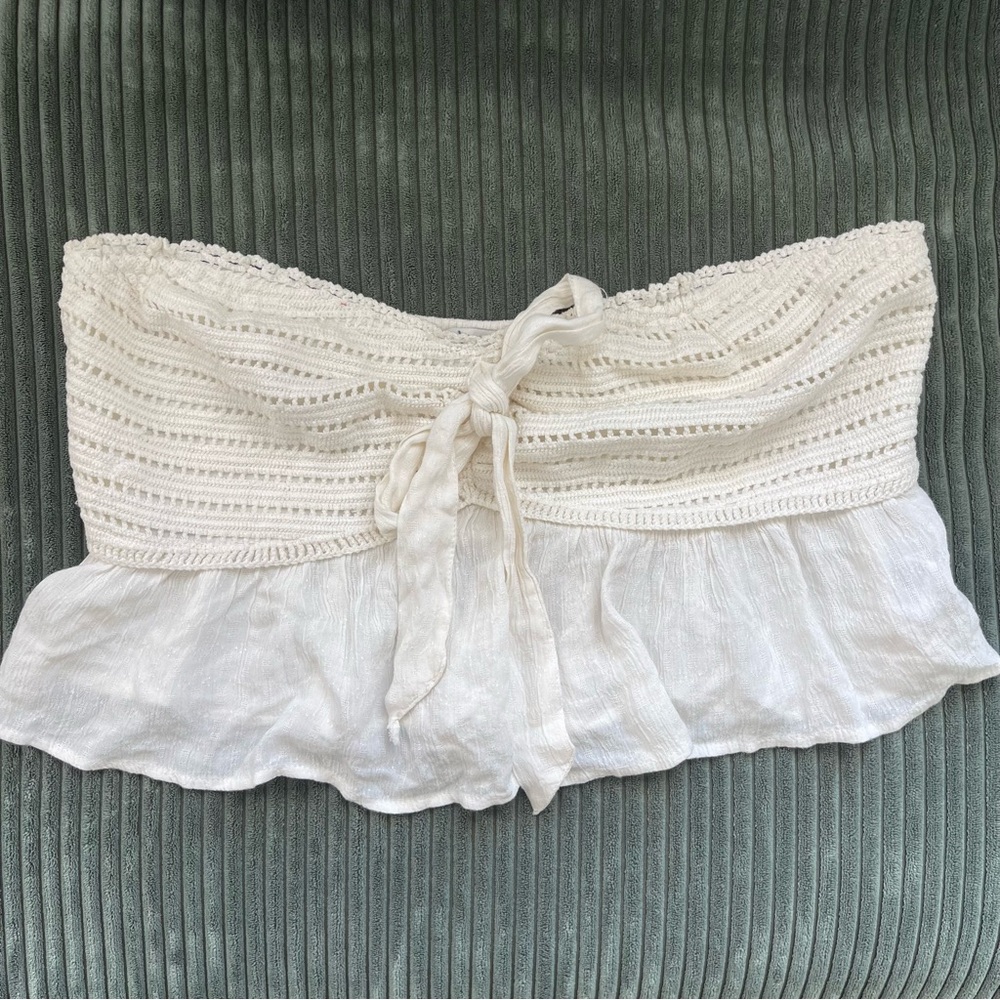 American Eagle Outfitters Cream Crochet Strapless Top